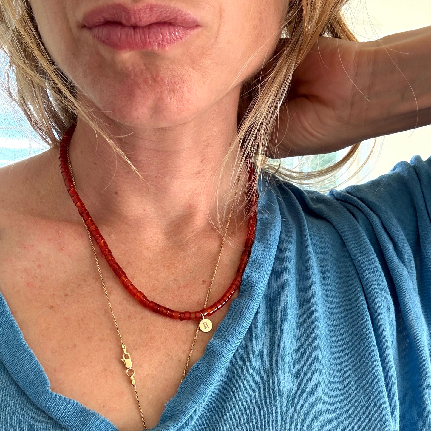 Carnelian Flat Round Stone with Pendant Necklace