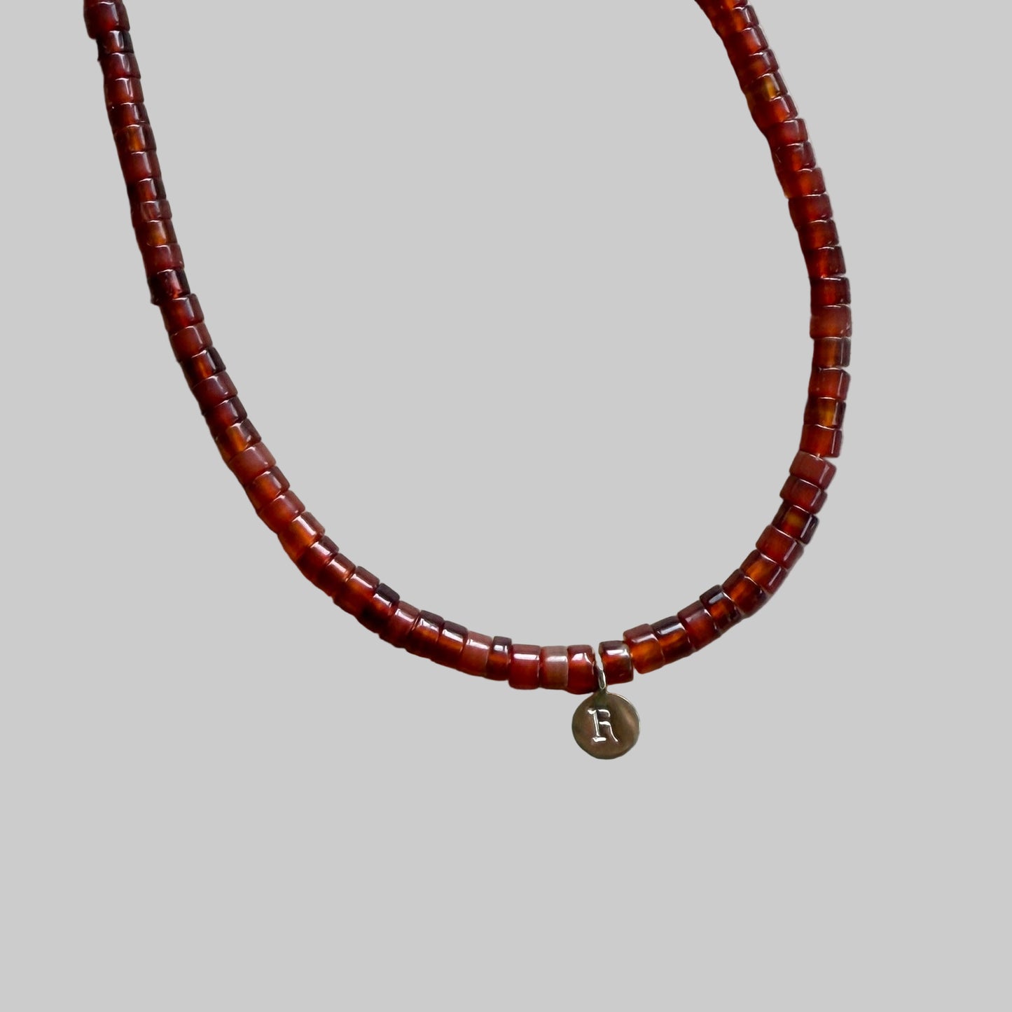 Carnelian Flat Round Stone with Pendant Necklace